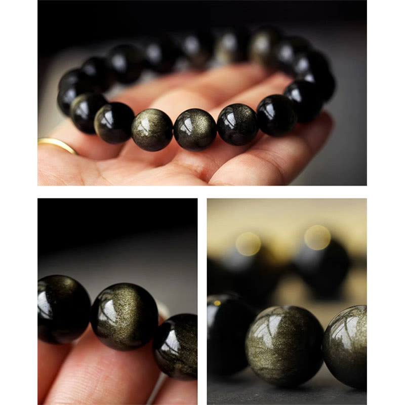 10mm Gold Sheen Obsidian Chinese Zodiac Protection Bracelet