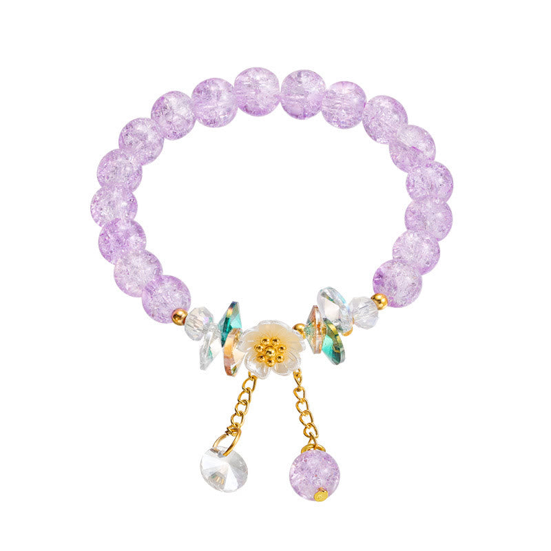 Spiritual Glass Bead Bracelet with Flower Charm for Protection