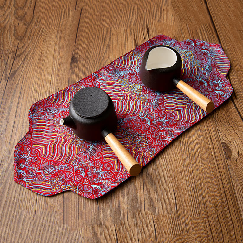 Sea Wave Bamboo Plum Blossom Brocade Tea Mat 48x22cm Zen Decor