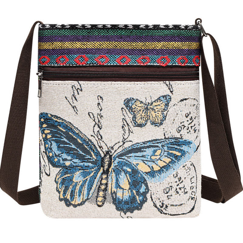 Elephant Butterfly Embroidered Spiritual Canvas Tote Bag