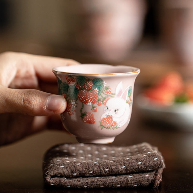 55ml Ceramic Strawberry Rabbit Teacup | Zen Decor Delight
