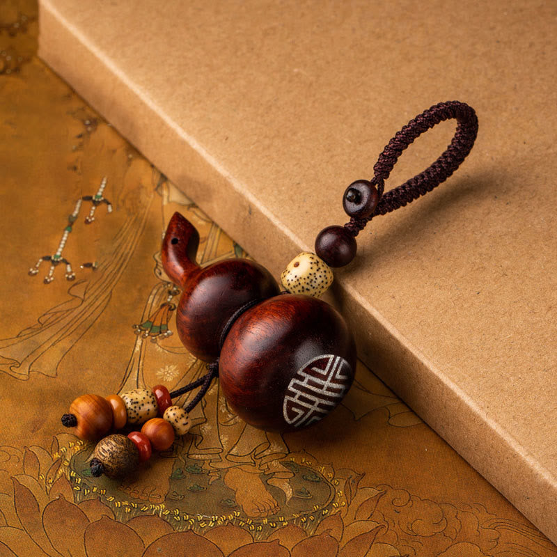 Ebony & Red Sandalwood Gourd Key Chain for Luck & Protection