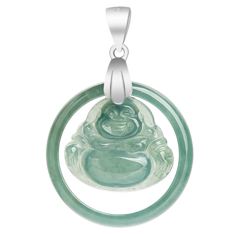 Natural Jade Laughing Buddha Necklace for Abundance & Joy