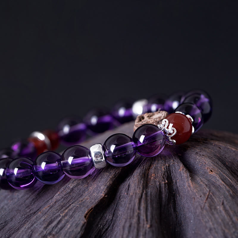 8mm Amethyst Red Agate Sterling Silver Positive Bracelet