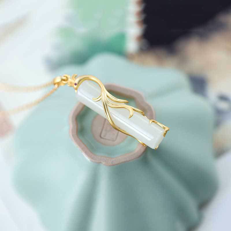 White Jade Copper Dragon Pendant Necklace for Protection