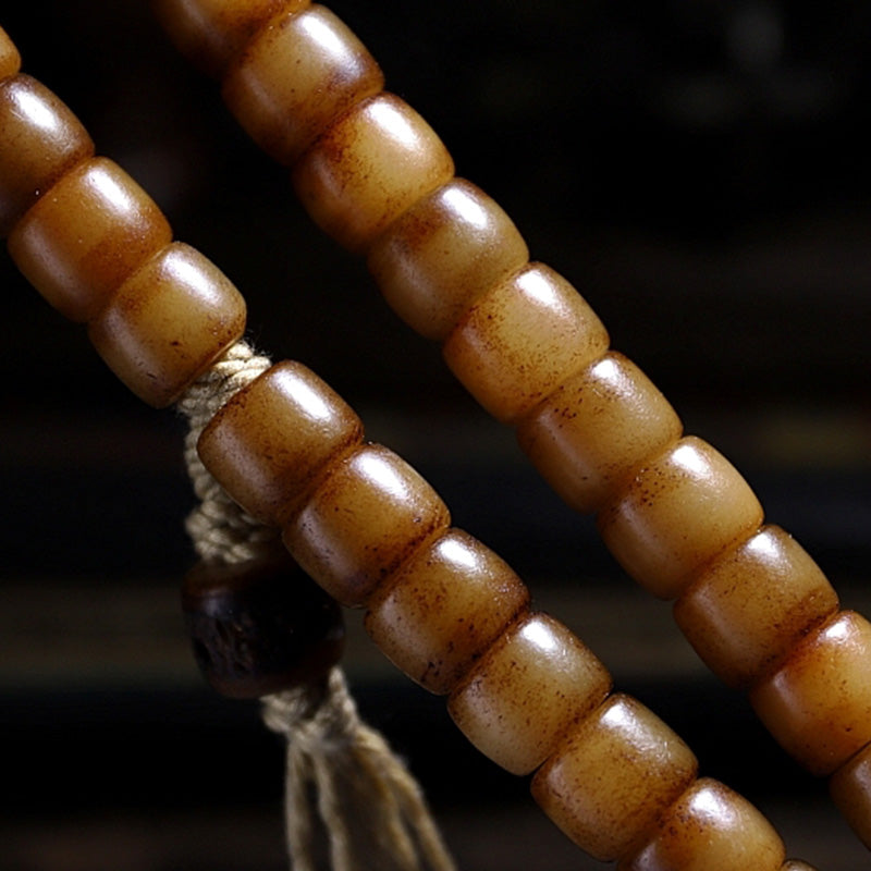 Yak Bone Amber 108 Bead Mala Bracelet for Balance