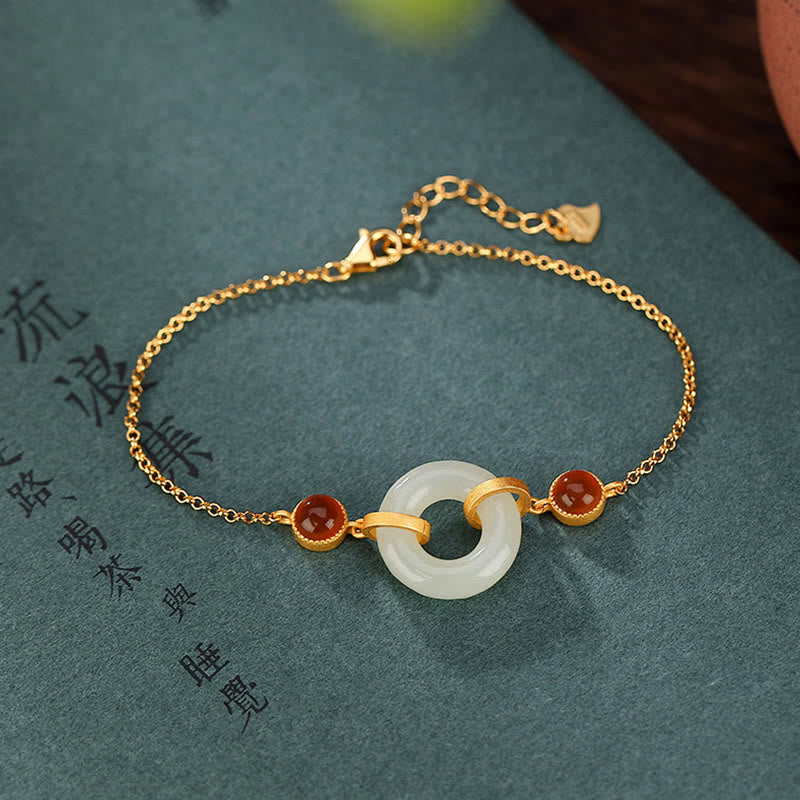 Hetian Jade Peace Buckle Luck Bracelet 16+3cm Prosperity