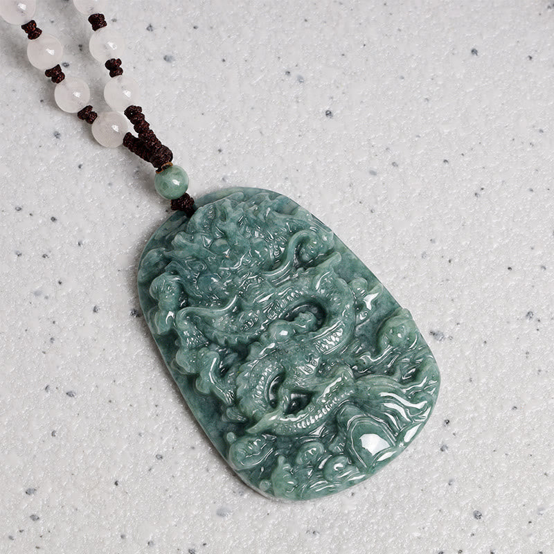 Handmade Jade Dragon Prosperity Necklace 6mm Beads