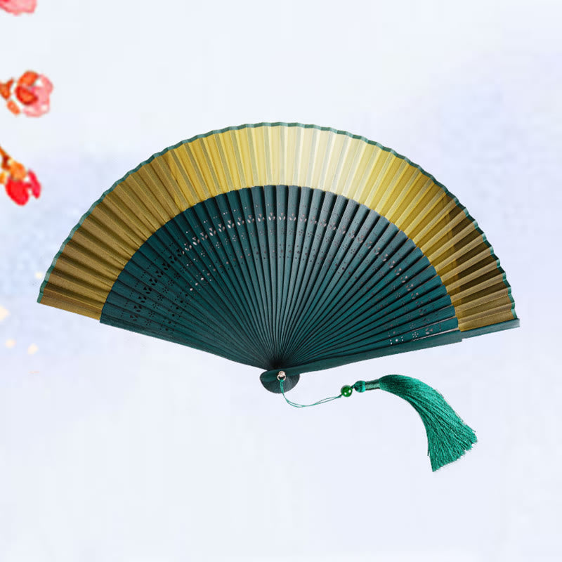 Handheld Gradient Bamboo Folding Fan for Spiritual Decor