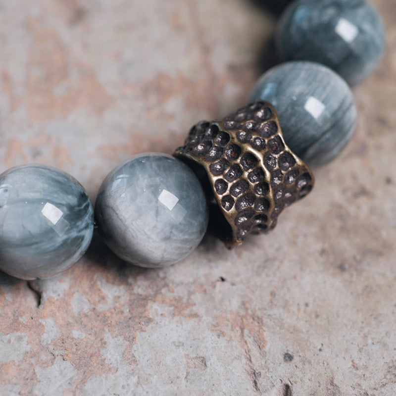 Eagle's Eye Stone Couple Bracelet with Ebony Wood & Copper