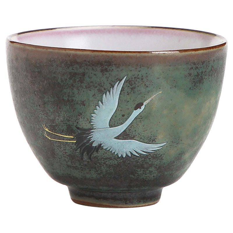 Auspicious Crane Ceramic Tea Cup for Meditation & Ritual