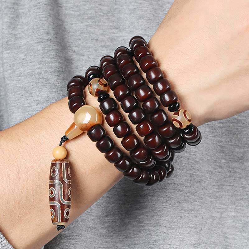 108 Mala Beads Three-eyed Nine-eye Dzi Jade Luck Bracelet