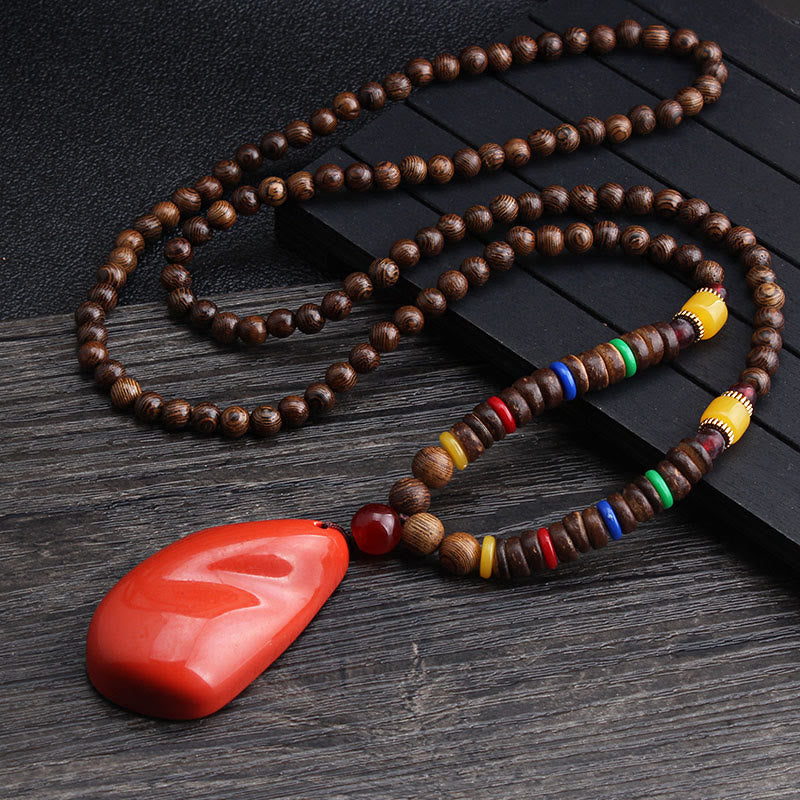 Wenge Wood & Agate Balance Necklace for Peace & Protection