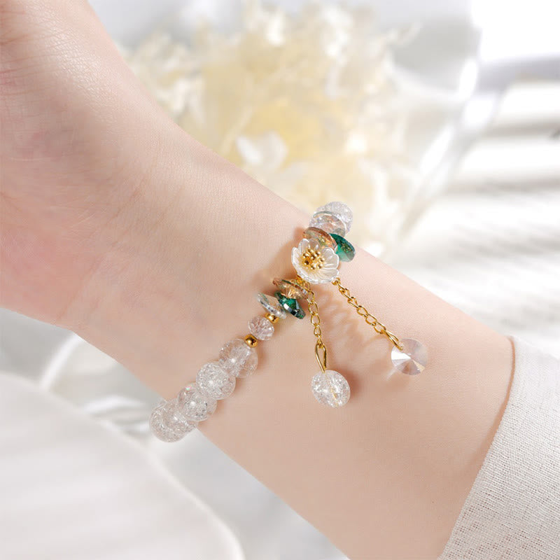 Spiritual Glass Bead Bracelet with Flower Charm for Protection