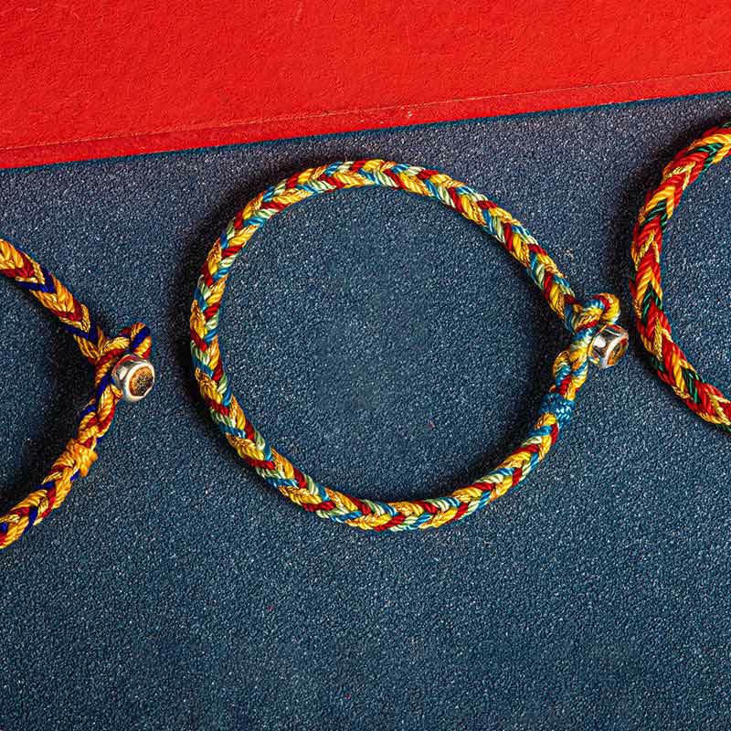 Multicolored Red String Protection Bracelet with Silver Charm