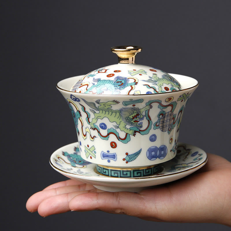 Ceramic Gaiwan Sancai Teacup 190ml with Zen Decor Art