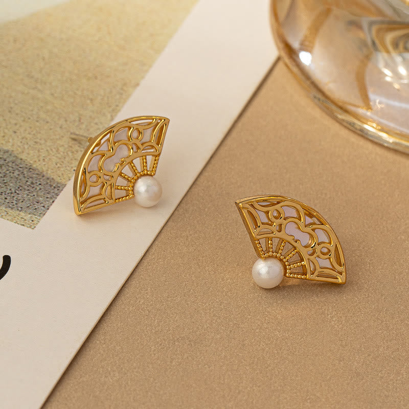 Sterling Silver Fan Pattern Pearl Wisdom Earrings