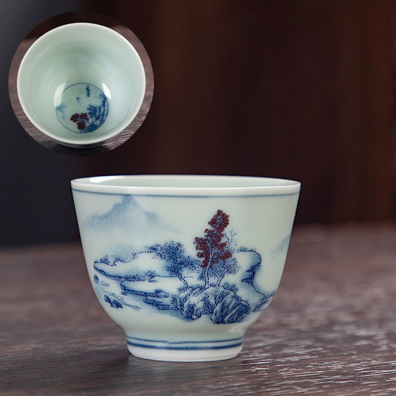 Small Ceramic Tea Cup 50ml | Blue Landscape Handmade Tableware