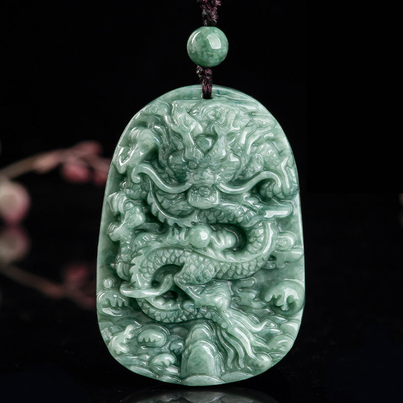 Handmade Jade Dragon Prosperity Necklace 6mm Beads