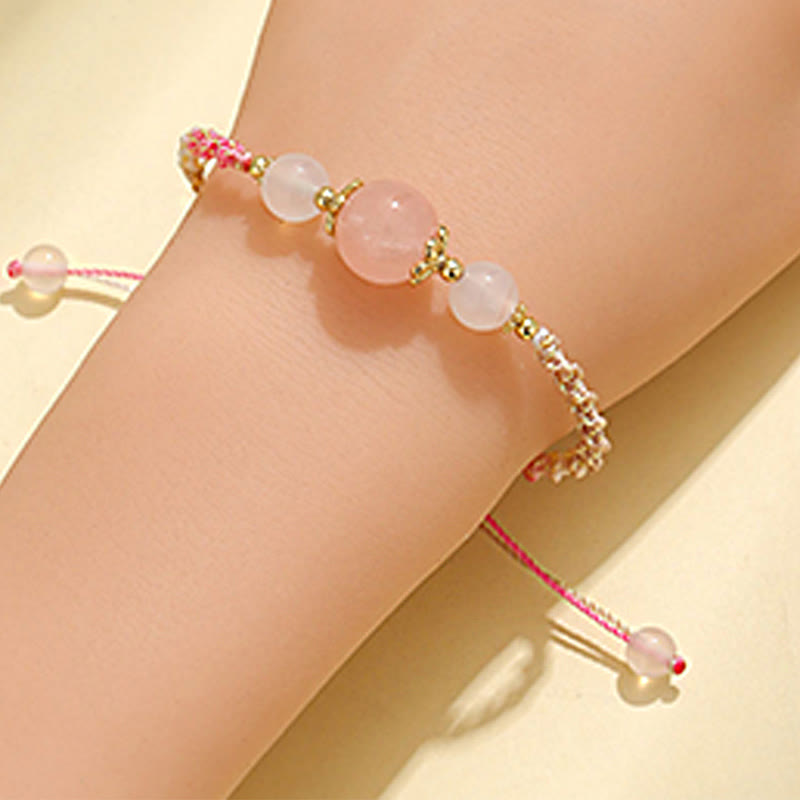 Strawberry Quartz Healing Bracelet with Pink Crystal & White Agate 12mm