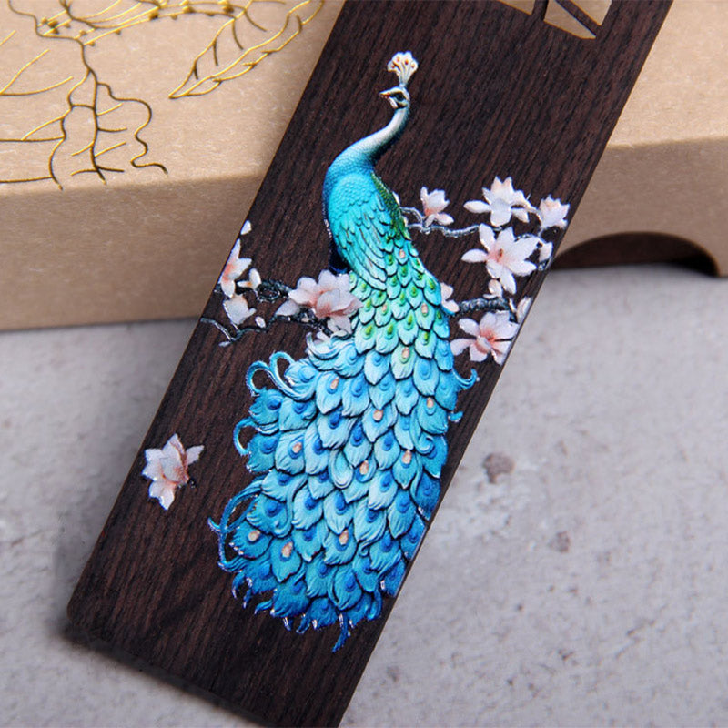 Blue Peacock Ebony Wood Zen Bookmark for Mindfulness