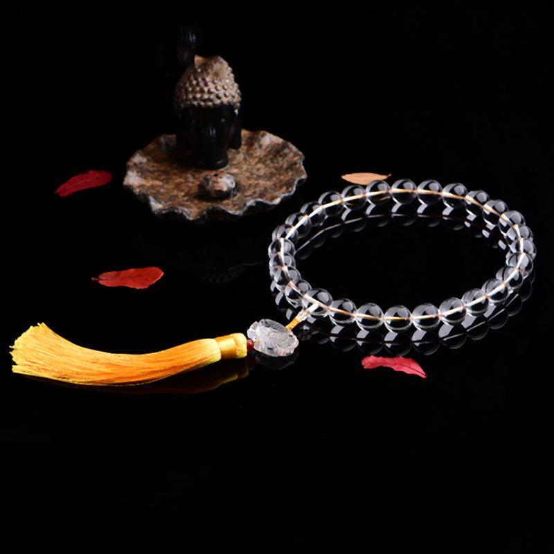 White Crystal Lotus Wrist Mala Meditation Bracelet 14mm
