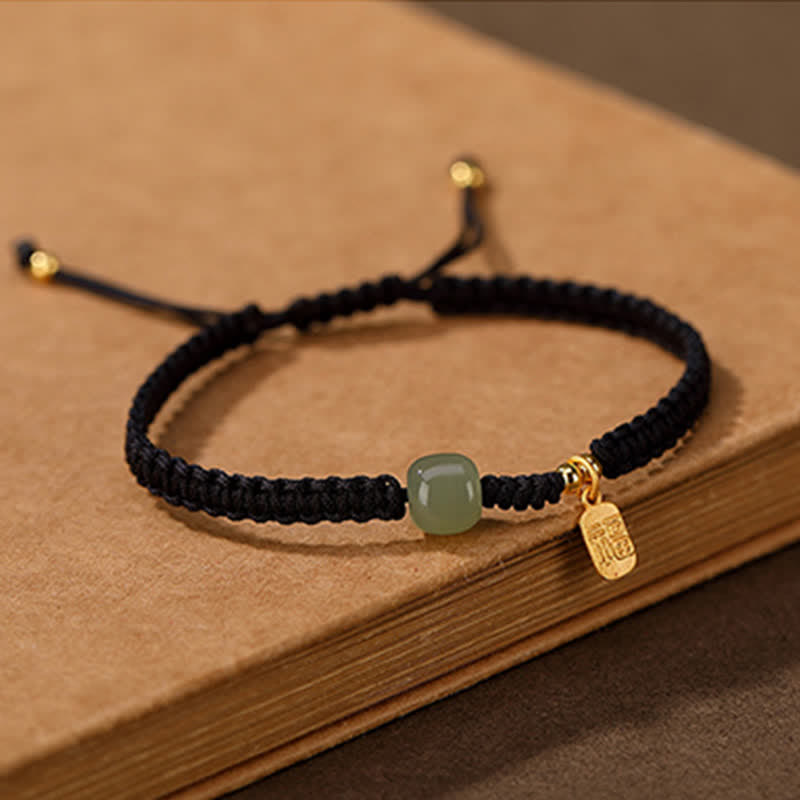 Adjustable 7x8mm Hetian Jade Red String Blessing Bracelet