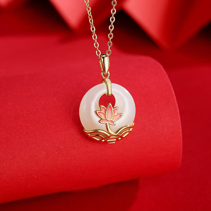 Hetian White Jade Lotus Flower Protection Necklace