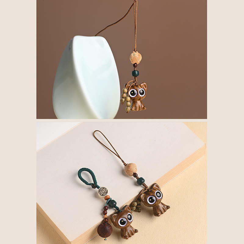 Green Sandalwood Koi Fish Lucky Cat Key Chain Decoration