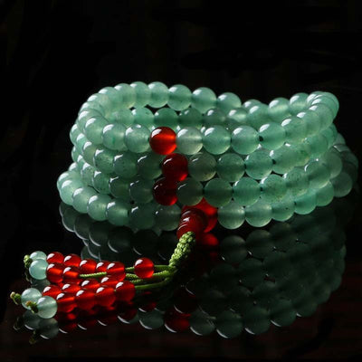 108 Bead Mala Bracelet Green Aventurine & Red Agate for Luck
