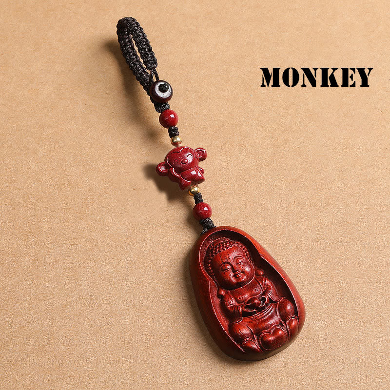 Small Leaf Red Sandalwood Chinese Zodiac Protection Key Chain