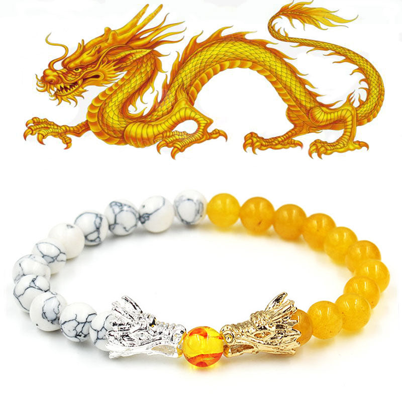 White Turquoise Lava Rock Dragon Blessing Bracelet