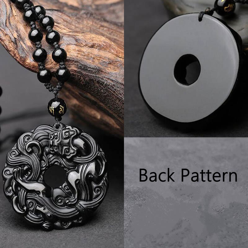 Black Obsidian Peace Buckle Pixiu Protection Necklace