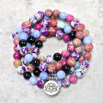 8mm Miano Real Stone Lotus Mala Beads for Meditation & Healing