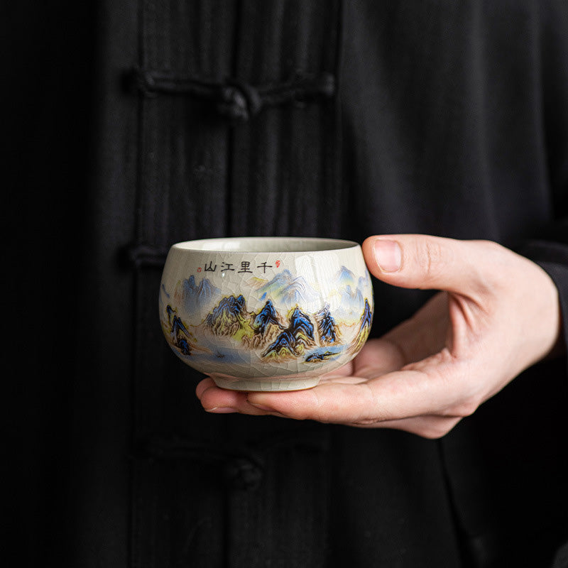 Ceramic Kung Fu Teacup 150ml | Panorama of Rivers and Mountains