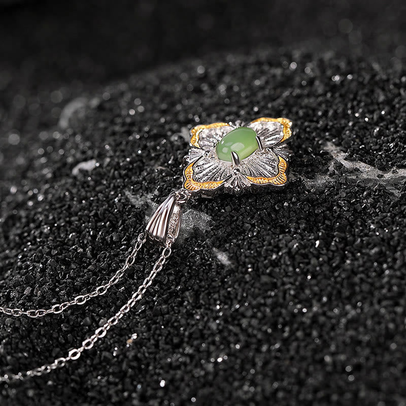 Hetian Cyan Jade Rhombus Necklace for Luck & Healing