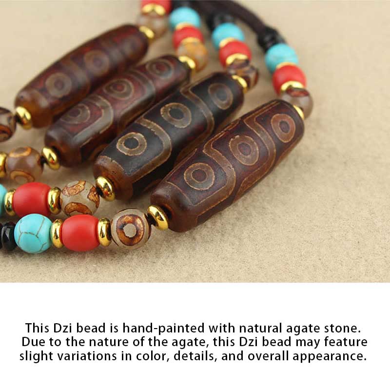 Unisex Agate Necklace with Nine-Eye and Three-Eyed Dzi Beads for Protection