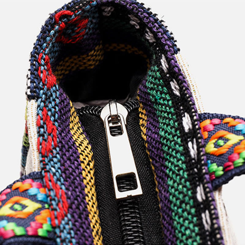 Large Canvas Tote Bag with Elephant Butterfly Embroidery - Spiritual Charm