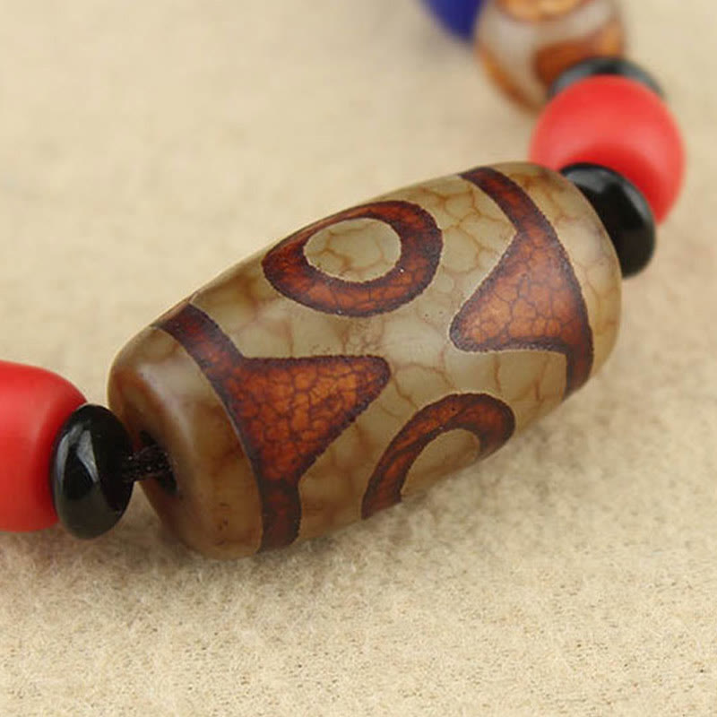 Unisex Agate Necklace with Nine-Eye and Three-Eyed Dzi Beads for Protection