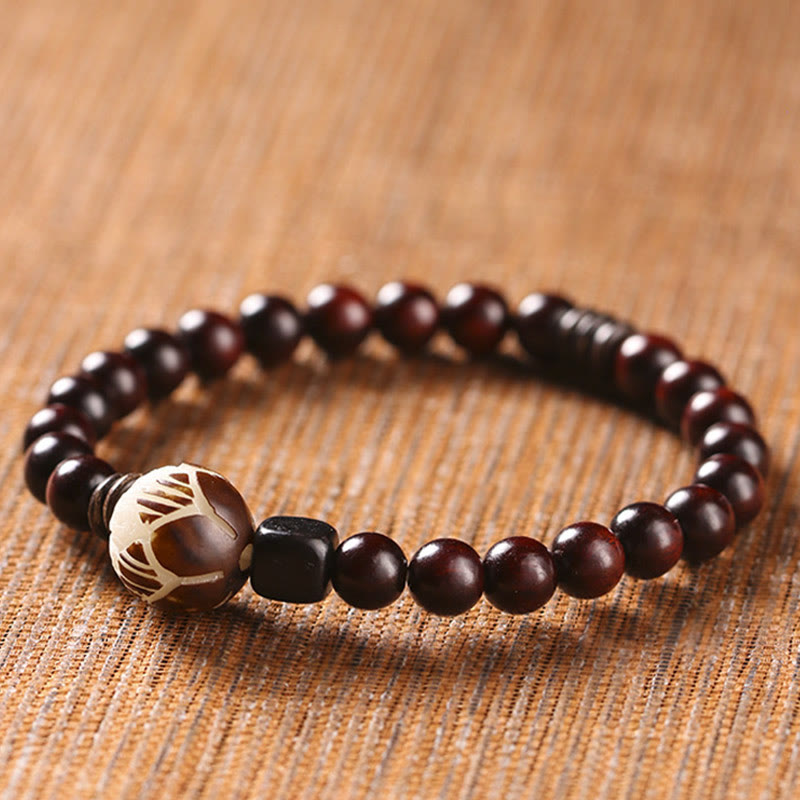 Small Leaf Red Sandalwood Lotus Protection Bracelet 6mm