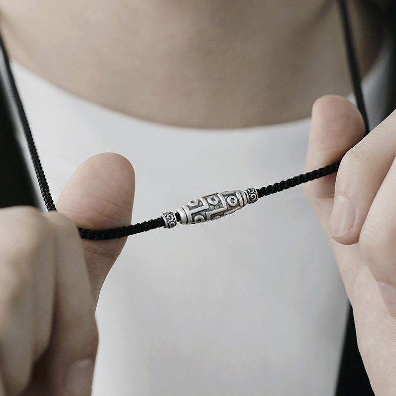 Sterling Silver Nine-Eye Dzi Bead Spiritual Protection Necklace