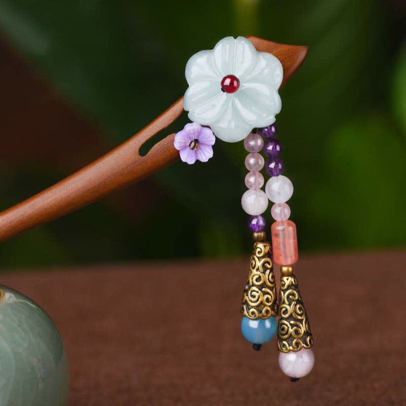 Red Sandalwood Amethyst Aventurine Protection Hairpin Chinese Style