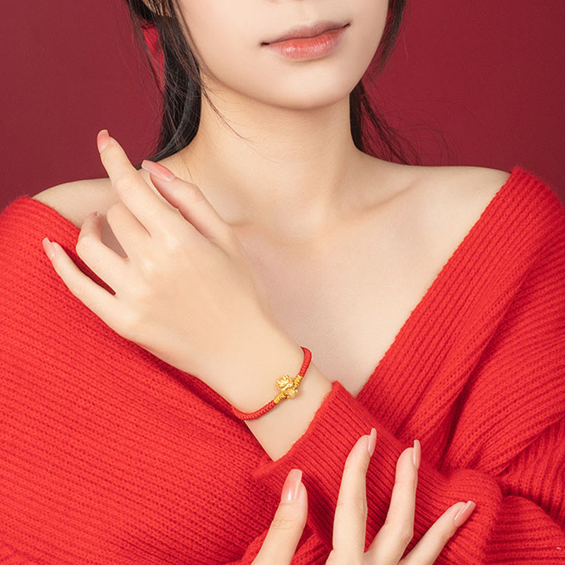 999 Sterling Silver Dragon Bracelet with Red String for Luck & Protection