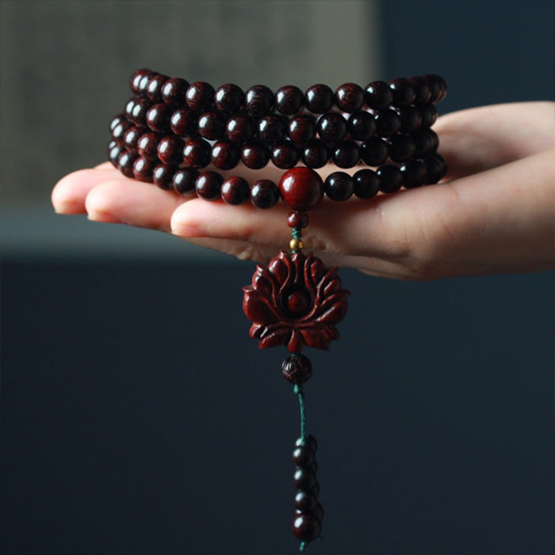 6mm Small Leaf Red Sandalwood Wood Mala Balance Bracelet