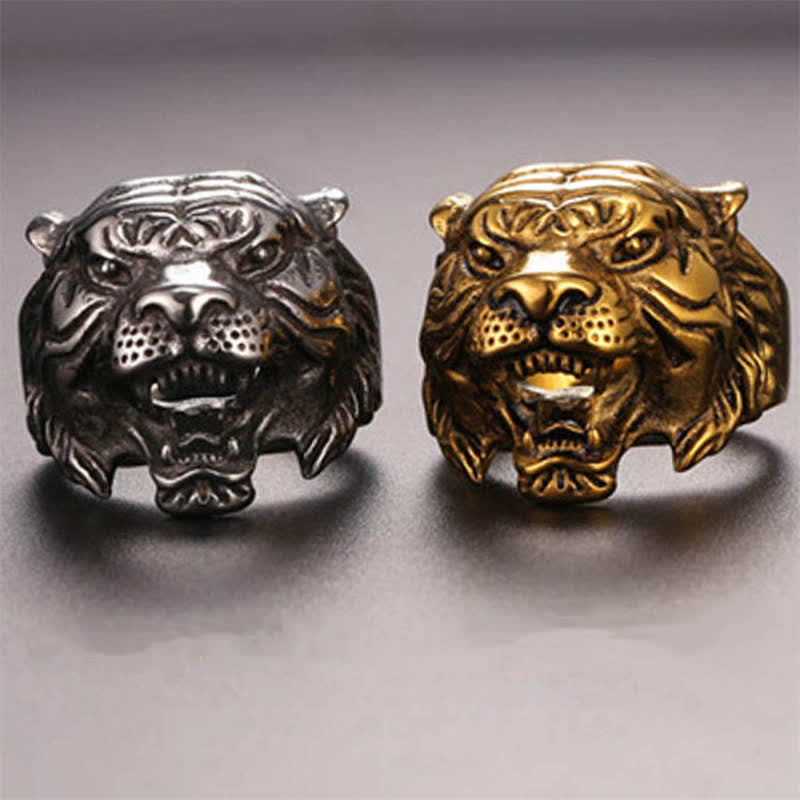 Titanium Steel Tiger Head Ring for Balance and Calm Energy
