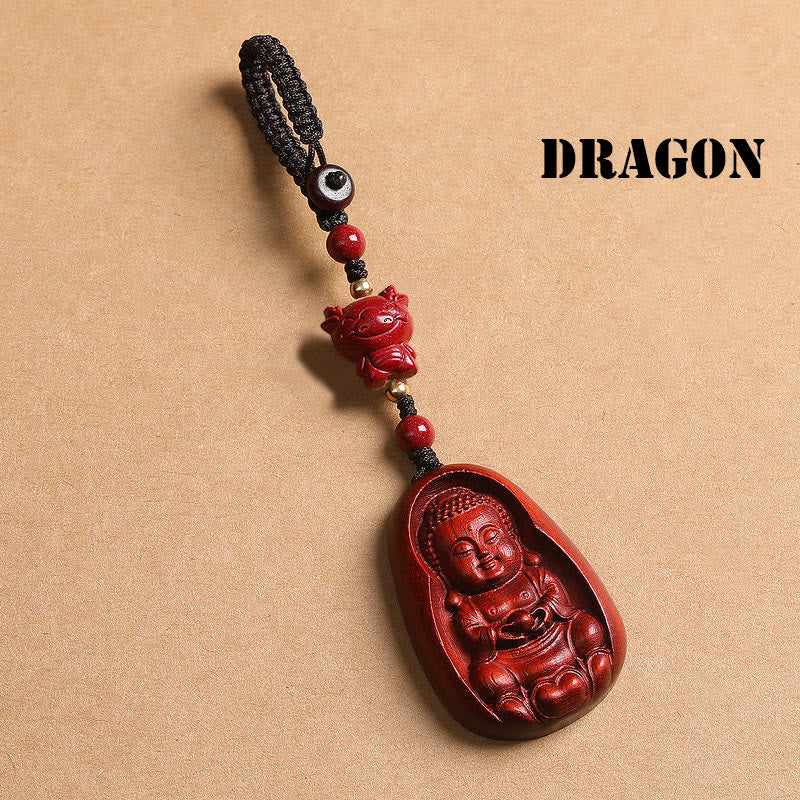 Small Leaf Red Sandalwood Chinese Zodiac Protection Key Chain