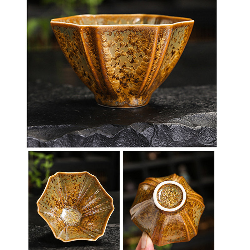 Colorful Brown Ceramic Chinese Tea Cup Bowl 210ml Size