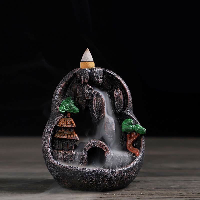 Resin Buddha Incense Burner with Mountain Bridges Pattern