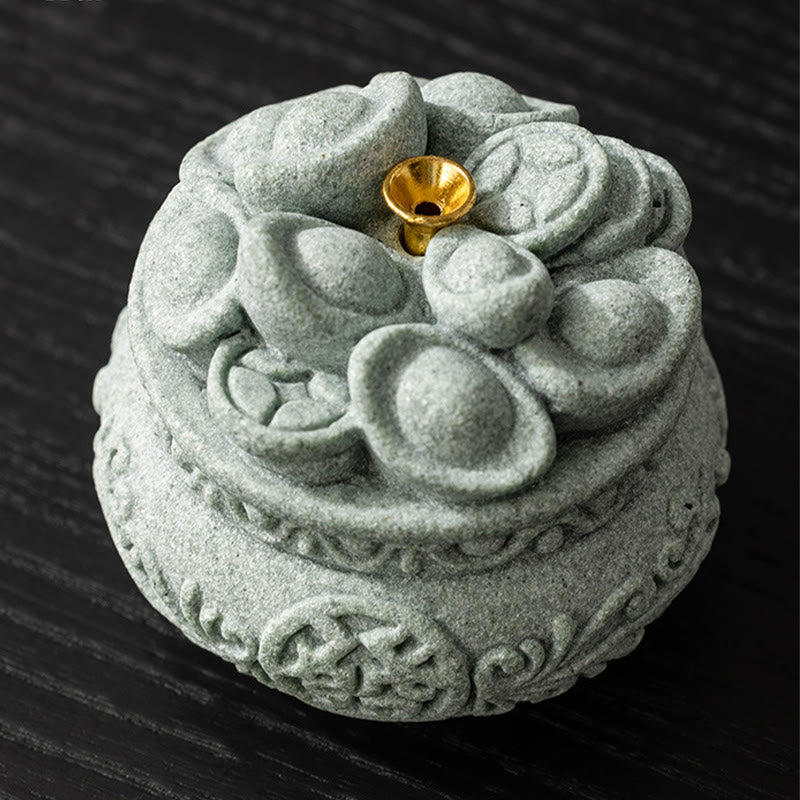 Green Sandstone Fu Incense Burner | Prosperity Desk Decor