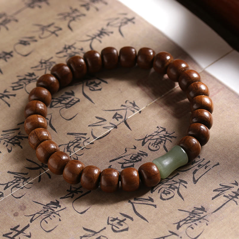 6*8mm Abelia Biflora Wood & Hetian Jade Protection Bracelet